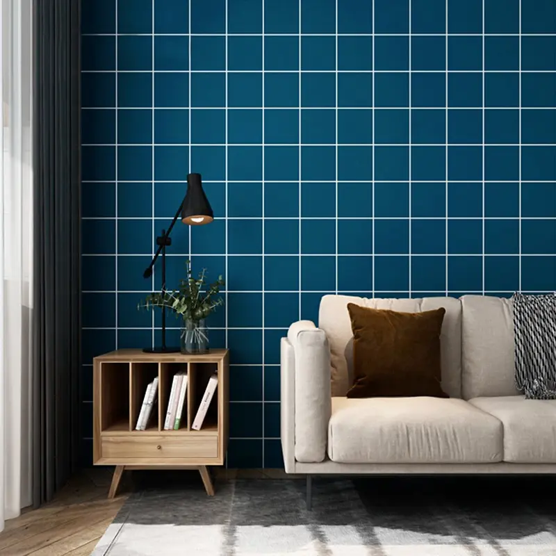 北欧网红彩色格子pv防水墙纸客厅卧室屋学生宿舍壁纸