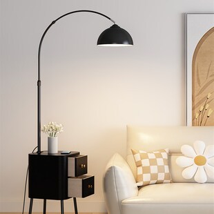 钓鱼灯落地灯客厅沙发旁边几高级奶油风卧K室床头柜置物架一体台