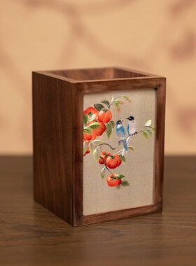 苏绣笔筒新中式书房摆件国风工艺品文创伴手Q礼品老师朋友礼物