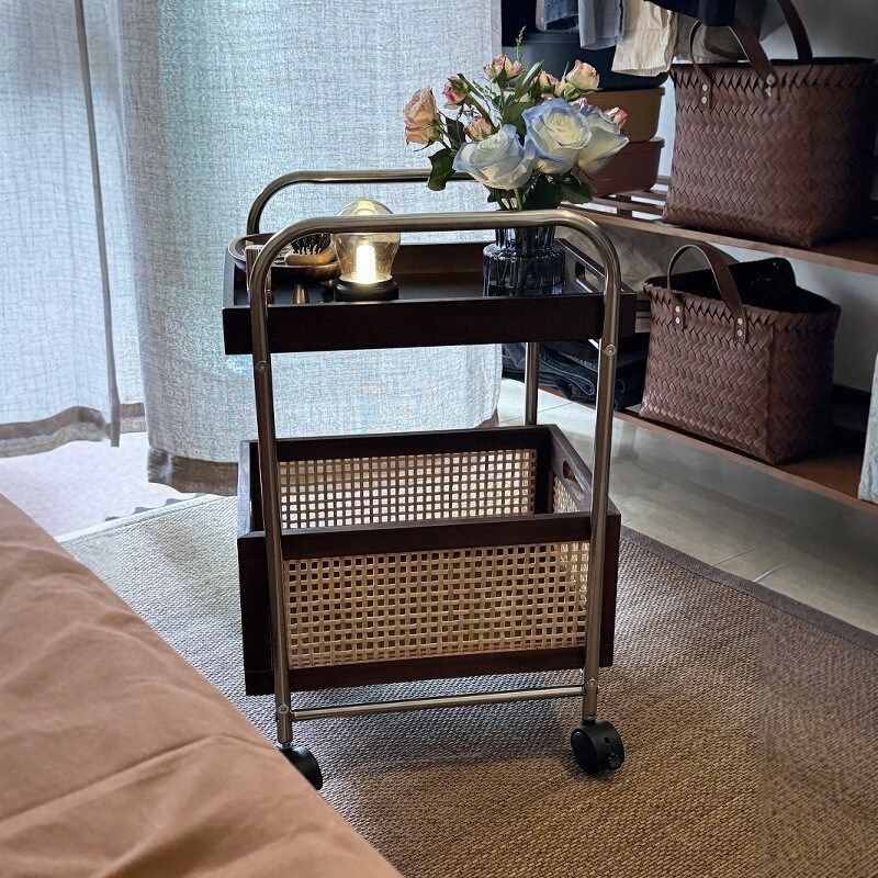 实木可移动边几收k纳中古小推车客厅沙发储物置物架藤编复古餐边,住宅家具,移动边几/推车,淘宝优惠券,粉丝福利购,淘宝优惠卷