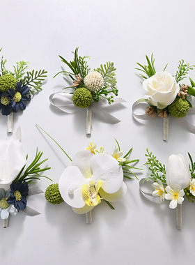 森系婚礼新郎新娘伴郎伴娘绿色小清新胸花一家人全套仿真襟花胸针