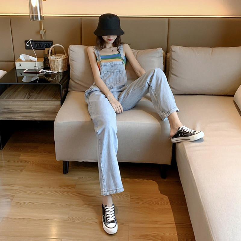 推荐日系复古牛仔背带裤女2026新款工装高腰吊带连体裤阔腿拖地长