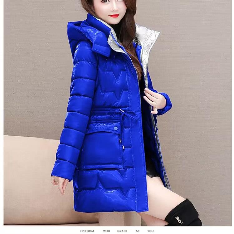 推荐棉衣女中长款冬季新款加厚韩版修身时尚棉服洋气免洗亮面保暖