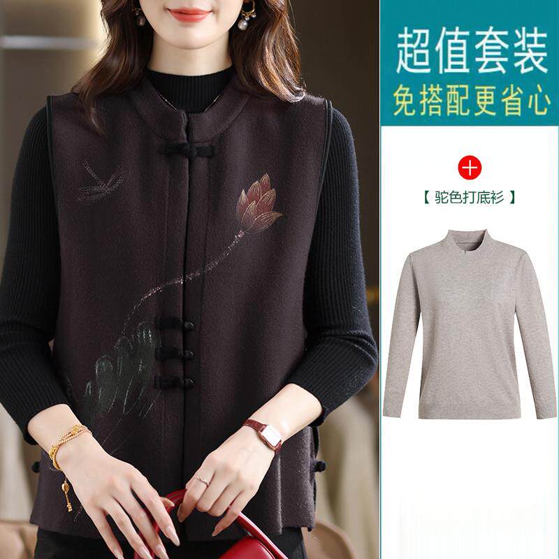 新品中老年女装国风中式马甲无袖背心2025妈妈装洋气印花针织马夹