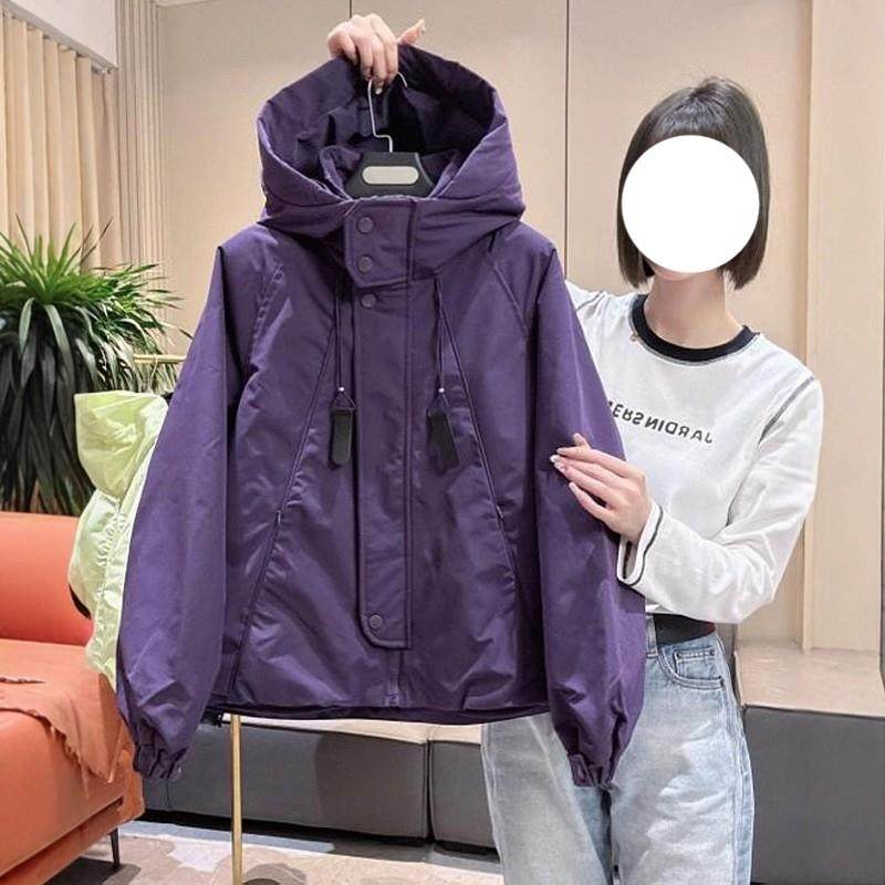 新品美式防风运动冲锋衣外套女秋季2025新款大码胖MM宽松连帽短款