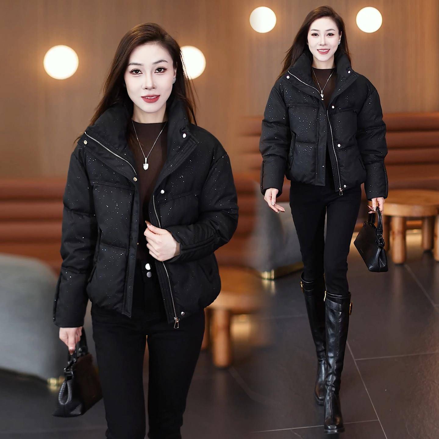 推荐时尚立领短款棉服女2026冬季新款洋气百搭显瘦亮闪闪保暖棉袄