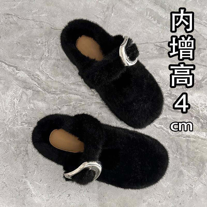 推荐包头半拖鞋女外穿2026新款秋冬黑色鞋子加绒保暖勃肯鞋内增高