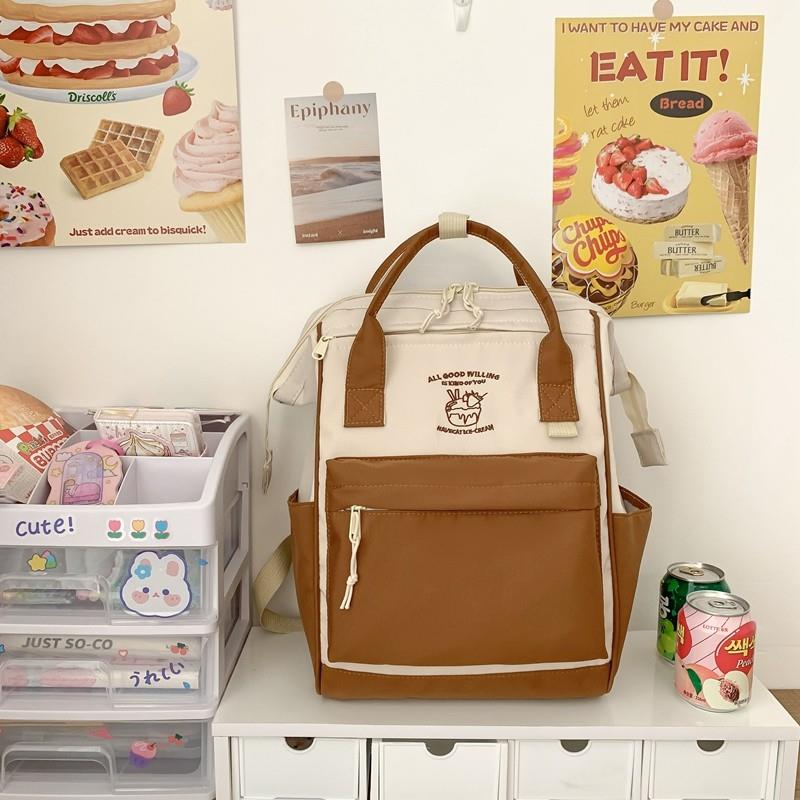 推荐书包女生大学生2025新款简约电脑背包初中高中生百搭防水双肩