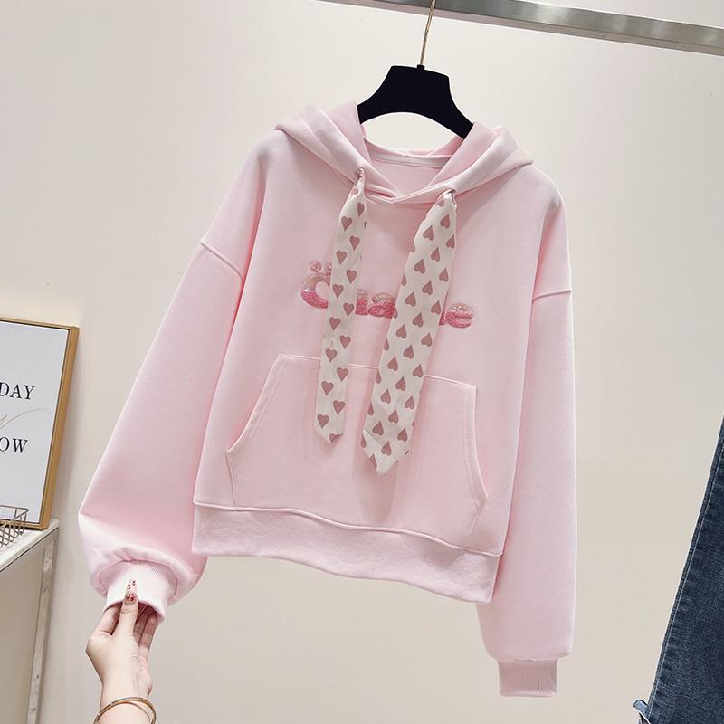 新品初中女生甜美洋气连帽卫衣秋新款小个子高中学生时尚短款卫衣