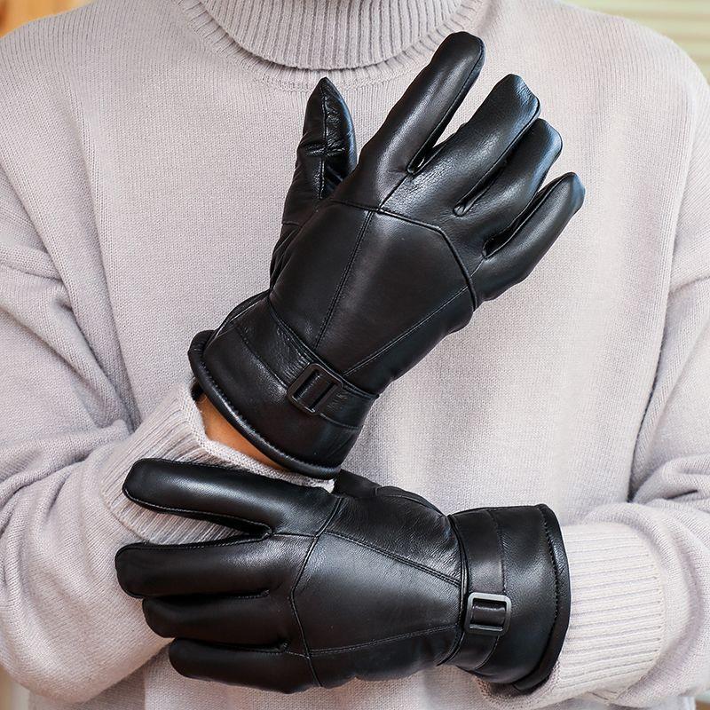 皮毛一体手套男加绒加厚冬