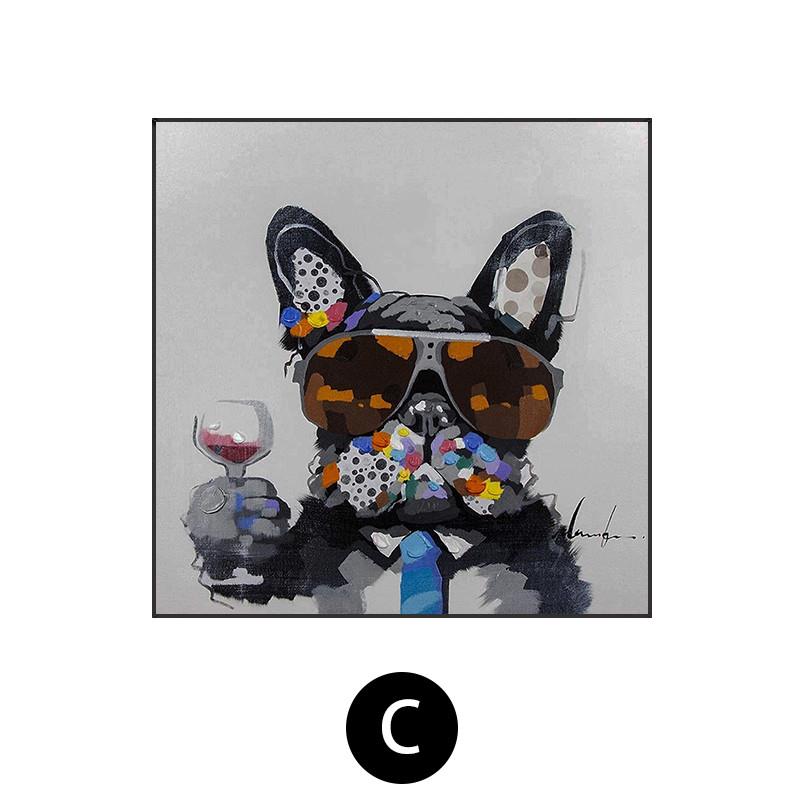 好货手绘油画卡通动物狗儿童房挂画法斗卧室客厅玄关背景墙装饰画图片