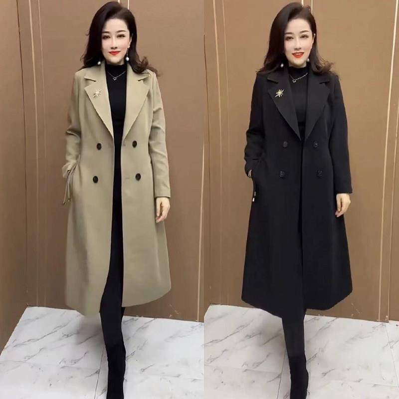 推荐卡其色中长款风衣外套女2026春秋新款韩版宽松大码过膝双排扣