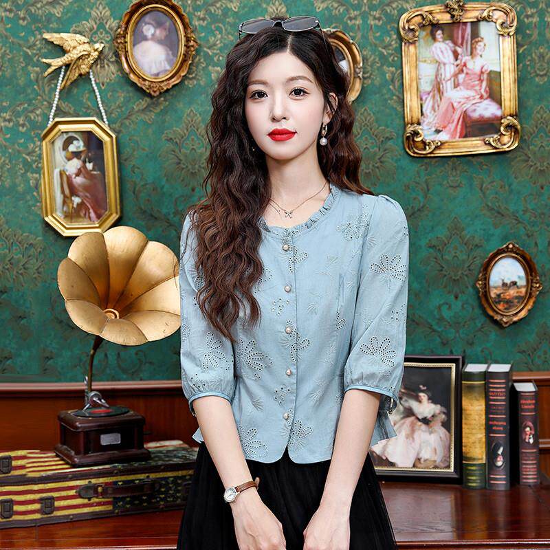 新品法式白色衬衫花边领减龄气质显瘦衬衣女2025新款早秋穿搭长袖