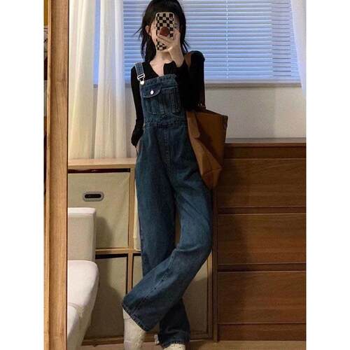 推荐法式复古减龄牛仔背带裤女2026年春秋新款小个子设计感吊带连