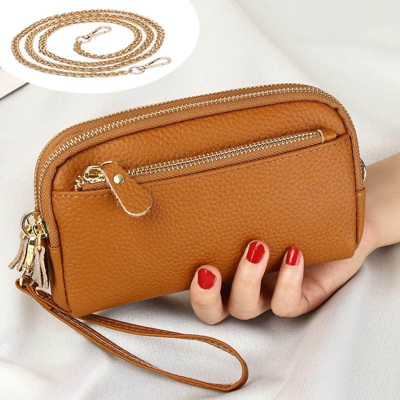 新品真皮双层手拿包女秋冬