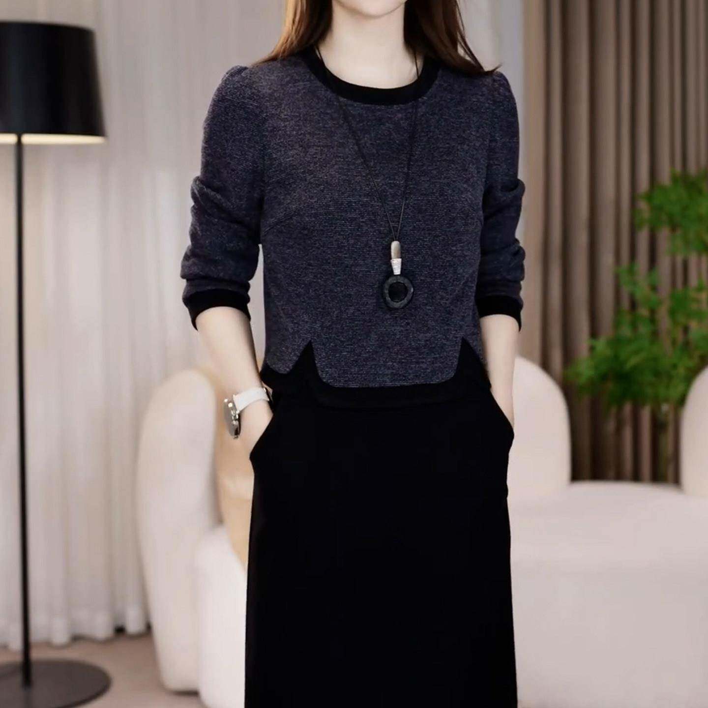推荐气质轻奢连衣裙女2026冬季新款时尚中年妈妈装洋气减龄假两件