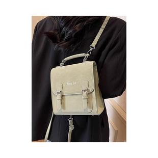 新品小香风白色双肩包包女2025年春夏小众手拎水桶包油蜡皮质感单