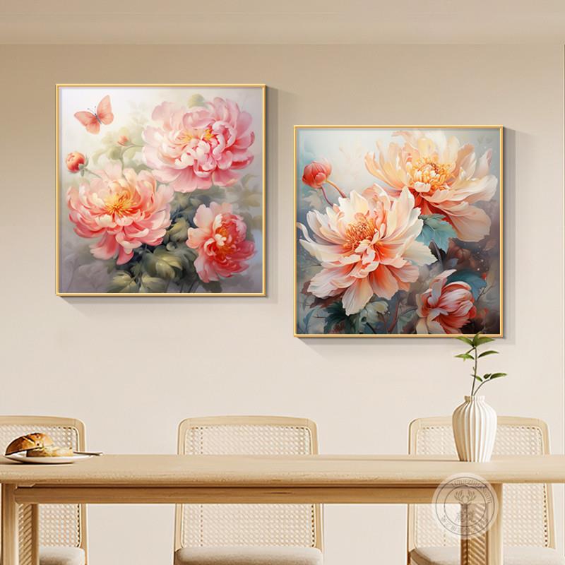好货花开富贵牡丹挂画客厅餐厅背景墙装饰画高档大气新中式方形墙图片