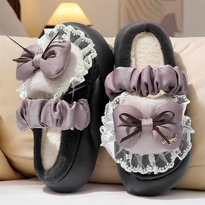 蝴蝶结厚底棉拖鞋女2025新