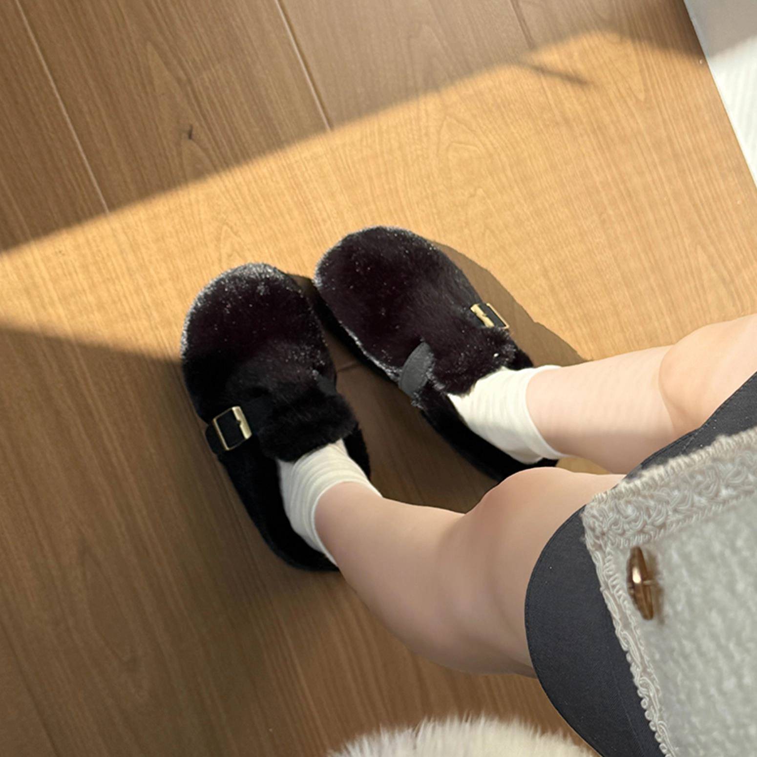 推荐兔毛厚底增高勃肯包头毛毛拖鞋女外穿2026新款冬季懒人半拖棉