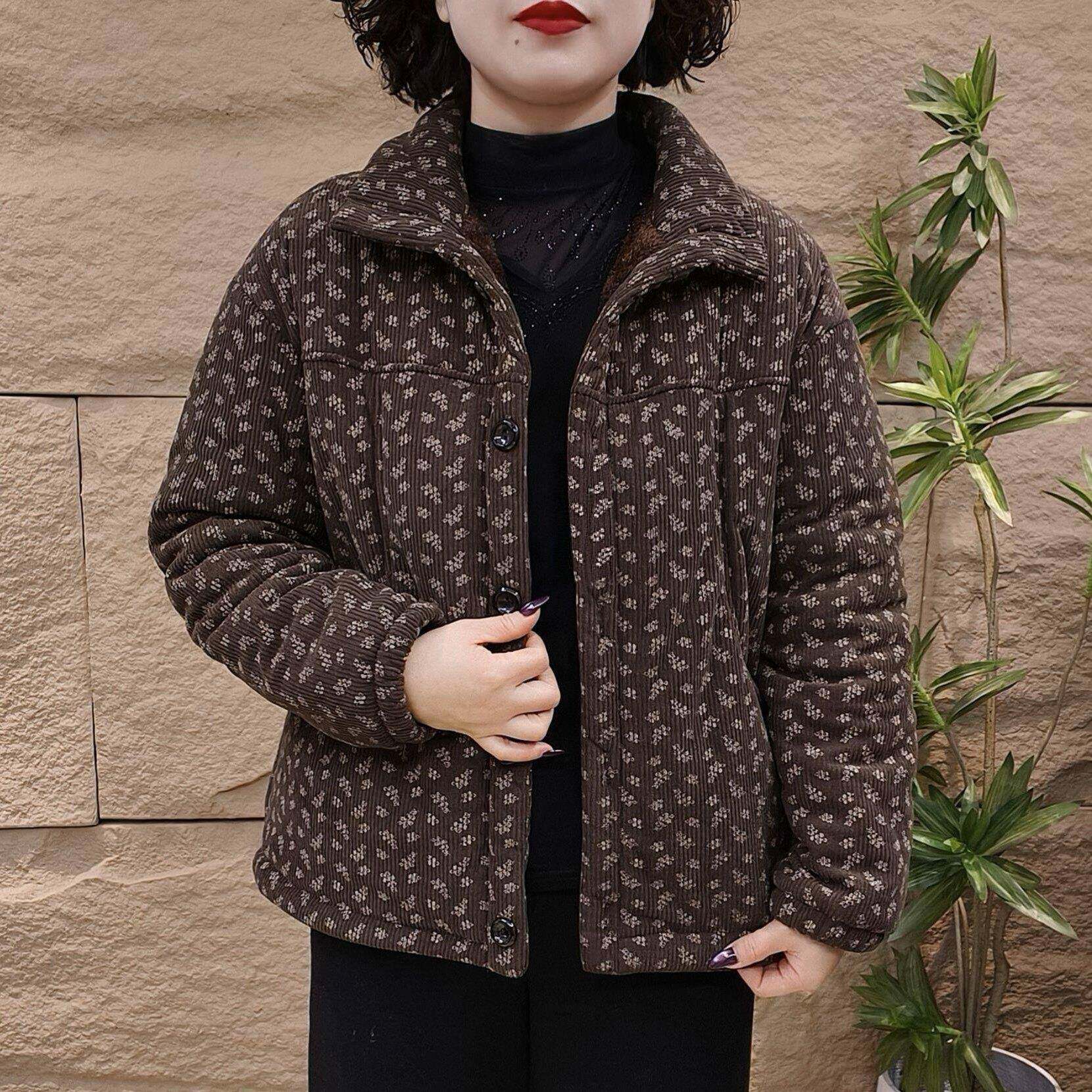 推荐中老年女装妈妈轻便小棉袄加绒加厚保暖棉服冬装外套洋气碎花