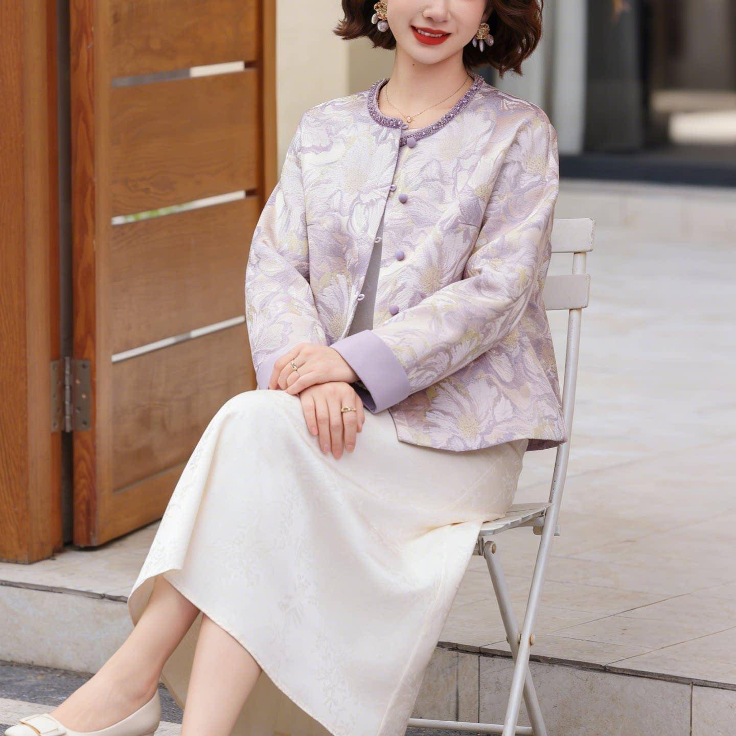 推荐妈妈春装外套新款国风短款高贵中老年女装新中式春秋小香风上
