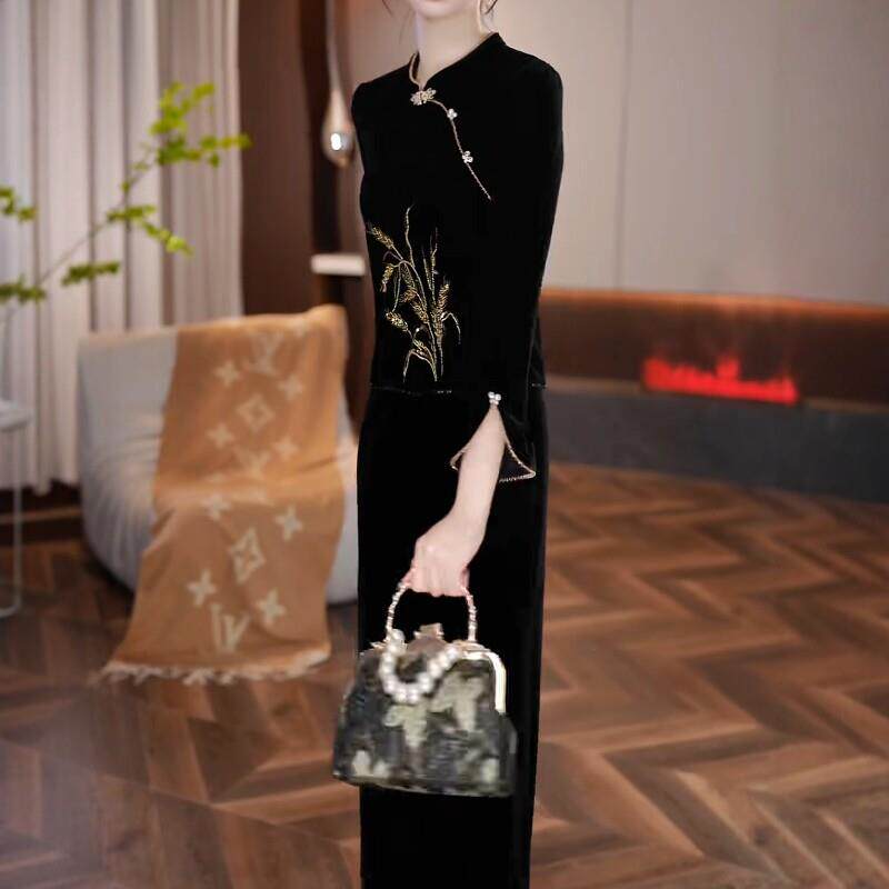 推荐金穗墨韵2026秋季新款连衣裙F新中式假两件显瘦轻奢女人味长