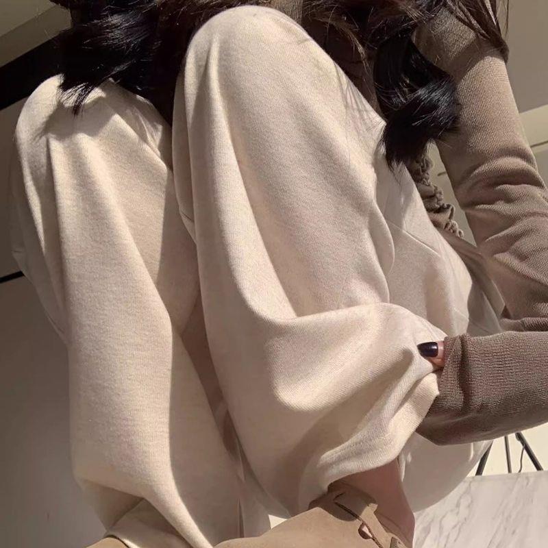 推荐深灰色糯米裤女春秋新款高腰垂坠感宽松直筒休闲慵懒风针织阔