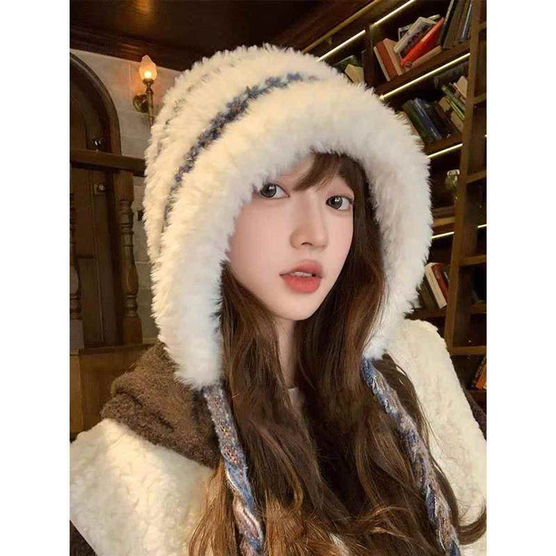 毛绒绒显脸小秋冬季大头围防寒保暖针织帽子女护耳雷锋帽毛线帽潮