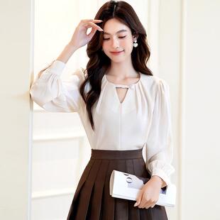 新品法式气质v领雪纺长袖衬衫女轻奢高级感宽松显瘦小衫独特漂亮
