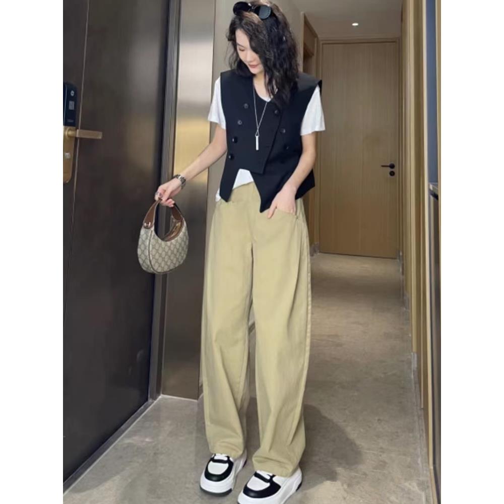 推荐双排扣下摆不规则马甲女春秋季欧货时尚宽松休闲百搭背心短款