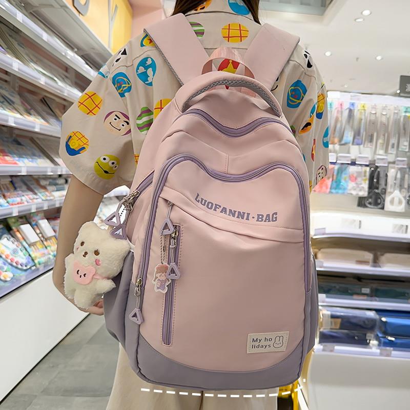 新品宽背带书包女初中生韩