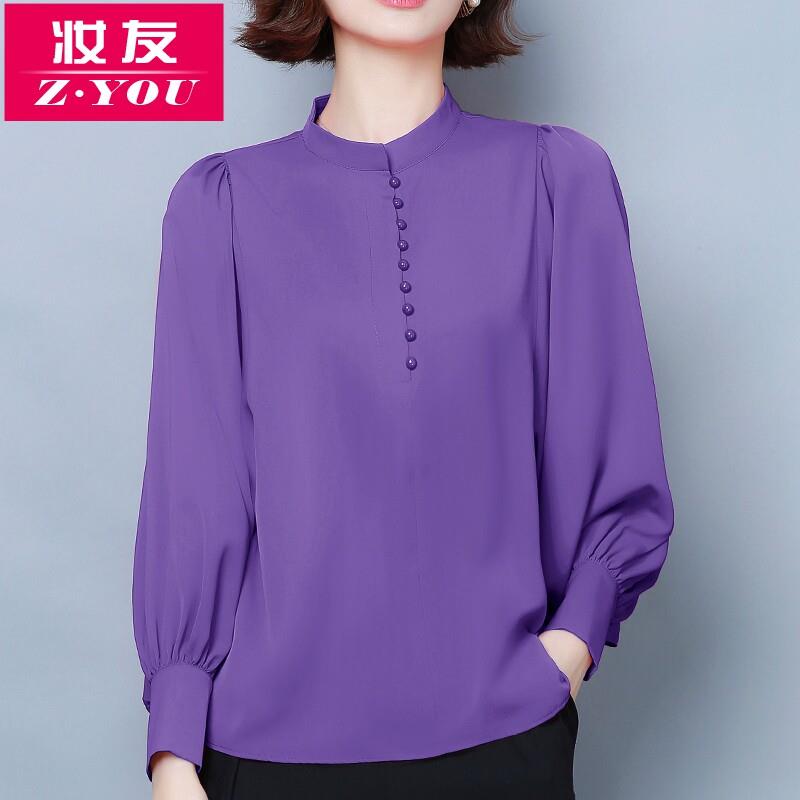 推荐2026秋装新款长袖立领气质宽松衬衫女设计感小众雪纺上衣时尚