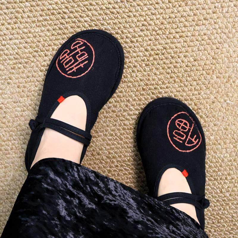 新品桑蚕丝缎面女鞋墨竹盘