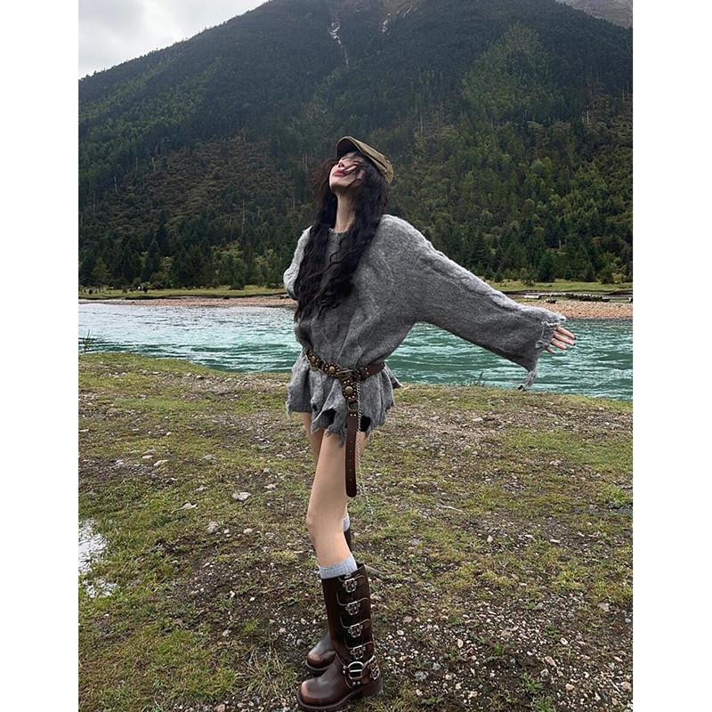 推荐废土风灰色不规则破洞