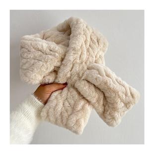 加厚版软糯仿獭兔毛围脖女韩版纯色百搭交叉短款围巾秋冬款毛领子