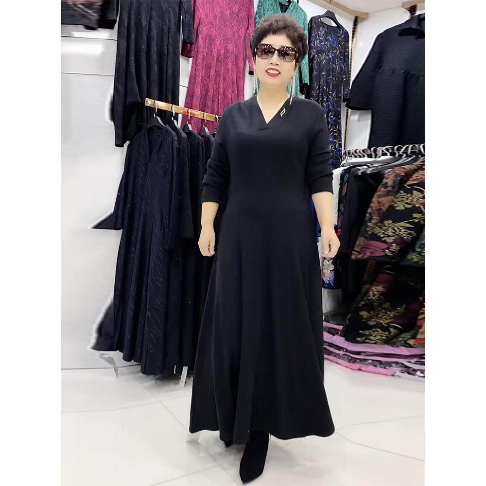 推荐高档坠感连衣裙气质妈妈V领收腰显瘦长裙春装本命年红色大摆