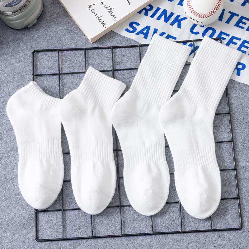 毛巾底袜子男士中筒夏季薄款棉袜黑色跑步运动袜青少年白色长筒袜