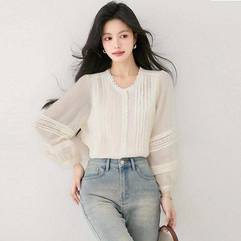 新品法式衬衫女小众设计感甜美泡泡袖衬衣2025早秋新款高级感长袖