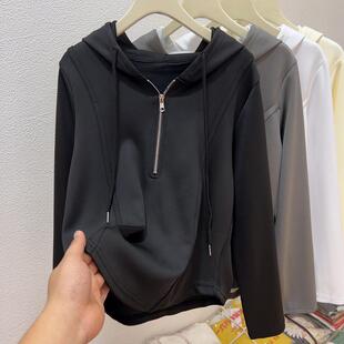 新品大码正肩连帽卫衣外套女春秋2025新款胖mm显瘦宽松不规则短款