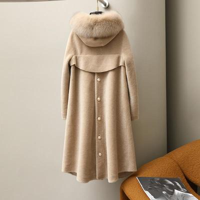 新品羊剪绒大衣女中长款狐