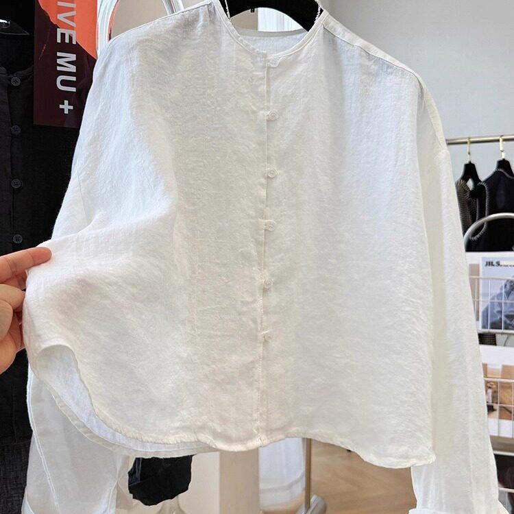 推荐外贸品牌原单剪标高级感复古轻国风棉麻薄衬衫外套女长袖防晒