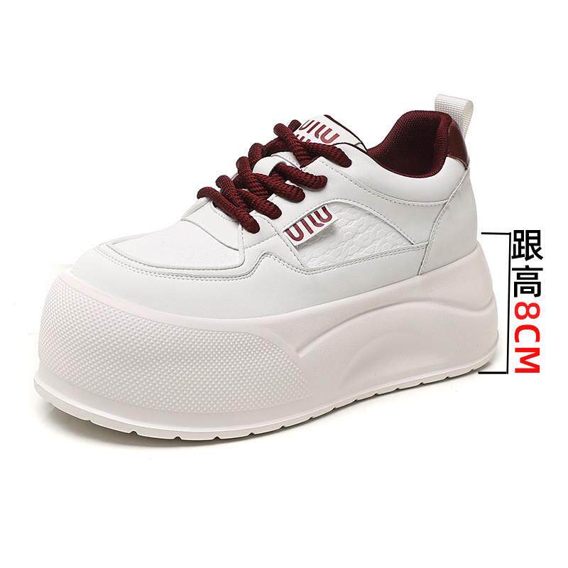 新品2025秋季新款小白鞋女松糕厚底女鞋超火真皮韩版百搭休闲运动