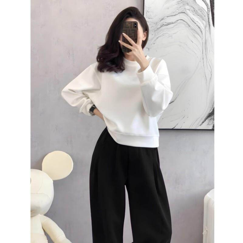 新品圆领短款白色卫衣女士2025新款秋冬小个子早秋宽松无帽薄款in