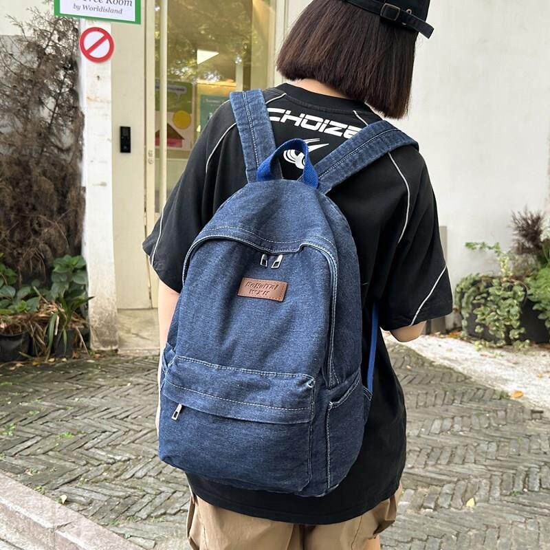新品日本复古牛仔帆布双肩