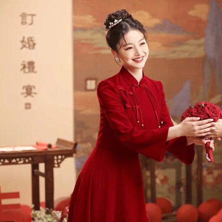 推荐结婚当天新中式秀禾服嫁衣小个子高级感订婚礼服裙复古改良敬