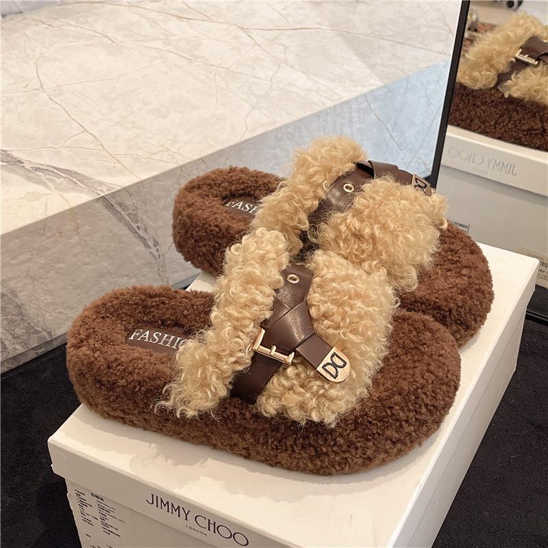 推荐羊羔毛毛拖鞋女外穿20