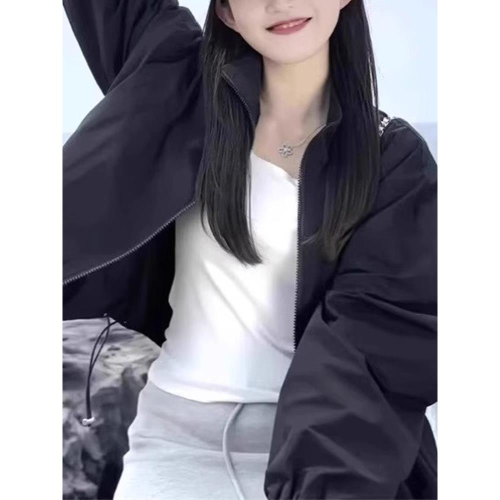 推荐黑色立领冲锋衣外套女2026新款春秋薄款时尚休闲短款运动夹克