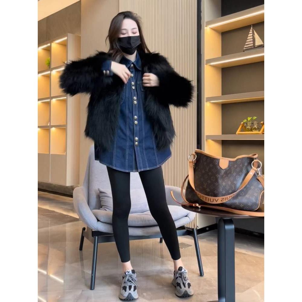 推荐复古叠穿软牛仔衬衫女春秋中长款小个子宽松衬衣加绒加厚保暖
