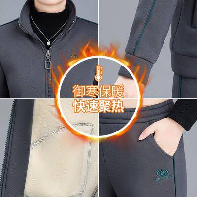 推荐妈妈运动服套装女中老年秋冬加绒加厚纯色外套时尚宽松洋气两